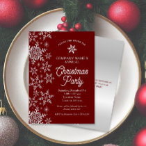 Elegant Snowflakes Red Company Christmas Party Invitation