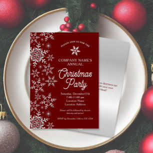 Elegant Snowflakes Red Company Christmas Party Invitation