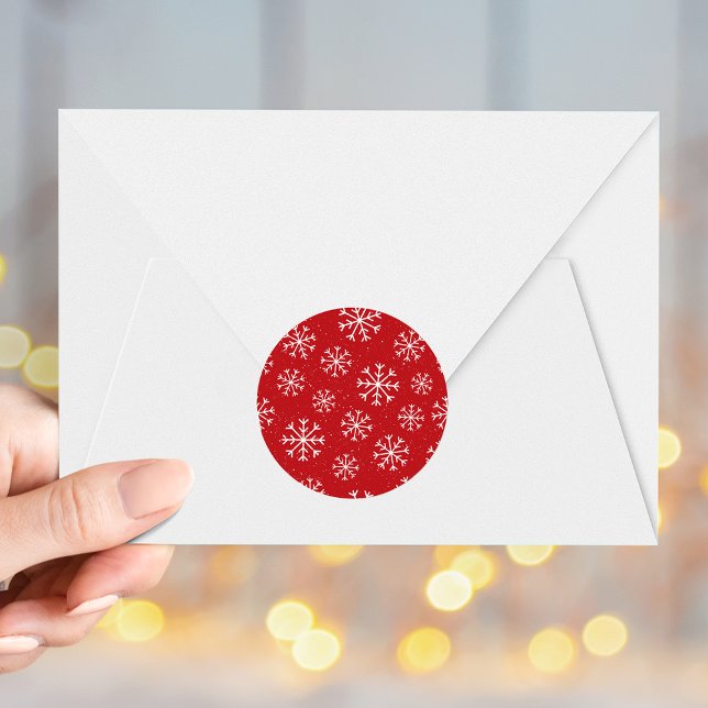 Elegant Snowflakes Red Holiday Classic Round Sticker (Creator Uploaded)
