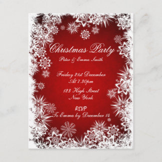 Elegant Snowflakes Red Party Invitation