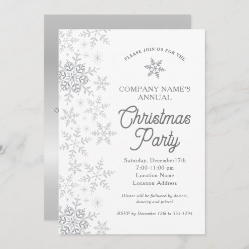 Elegant Snowflakes Silver Company Christmas Party Invitation