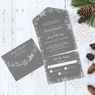 Elegant Snowflakes Silver Gray Christmas Wedding All In One Invitation