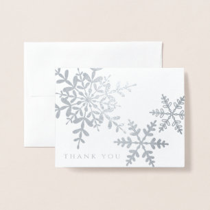 Elegant Snowflakes Simple Modern Thank You Silver Foil Card