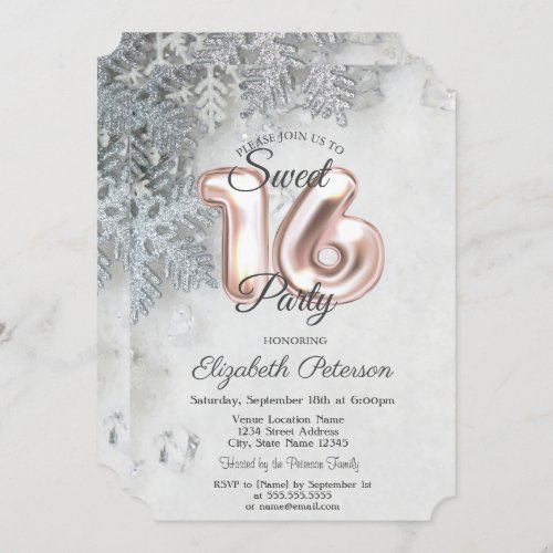 Elegant Snowflakes Sweet 16  Invitation