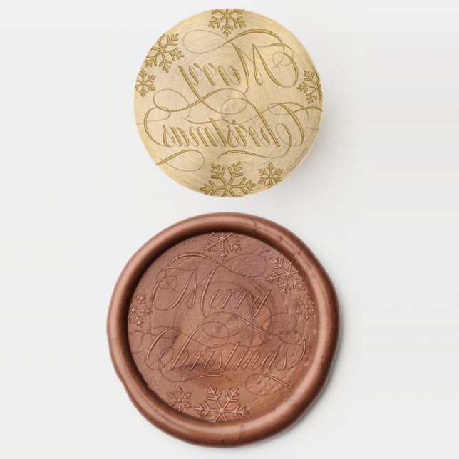 Elegant Snowflakes & Swirly Merry Christmas Wax Seal Stamp (Stamped)