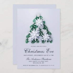 Elegant Snowflakes Tree Holiday Christmas Eve Invitation