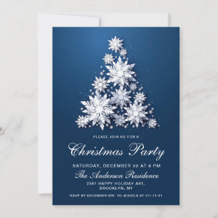 Elegant Snowflakes Tree Holiday Christmas Party Invitation