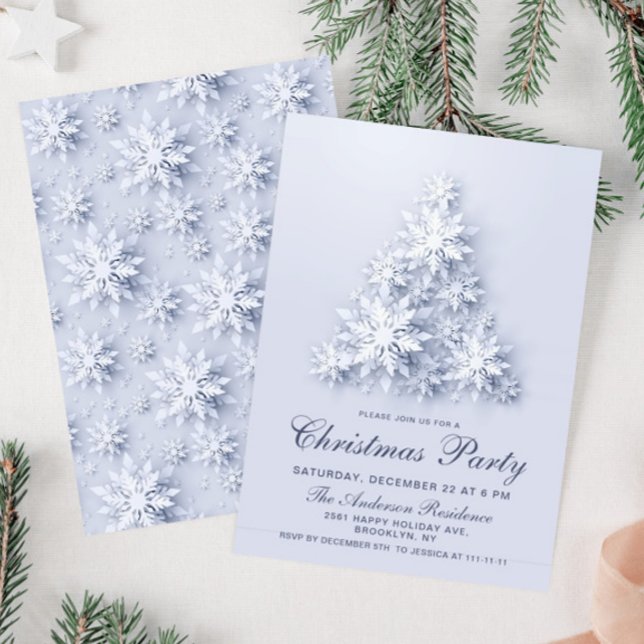 Elegant Snowflakes Tree Holiday Christmas Party Invitation (Creator Uploaded)