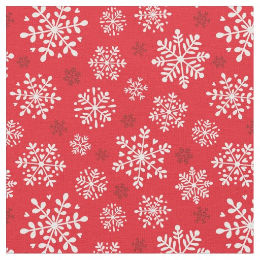 Elegant Snowflakes white and dark red on red Fabric
