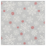 Elegant Snowflakes white and red on silver grey Fabric