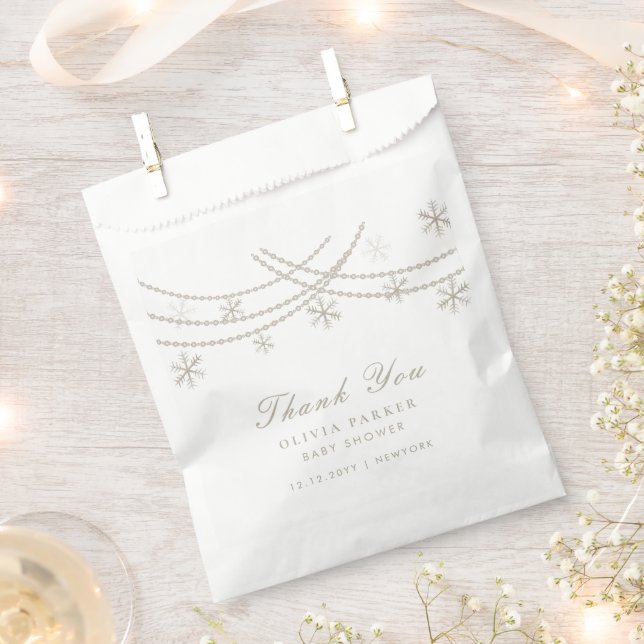 Elegant Snowflakes Winter Baby Shower  Favor Bag (Clipped)