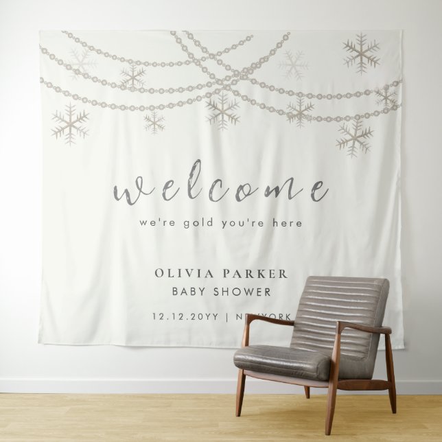Elegant Snowflakes Winter Baby Shower Welcome  Tapestry (In Situ (Horizontal))