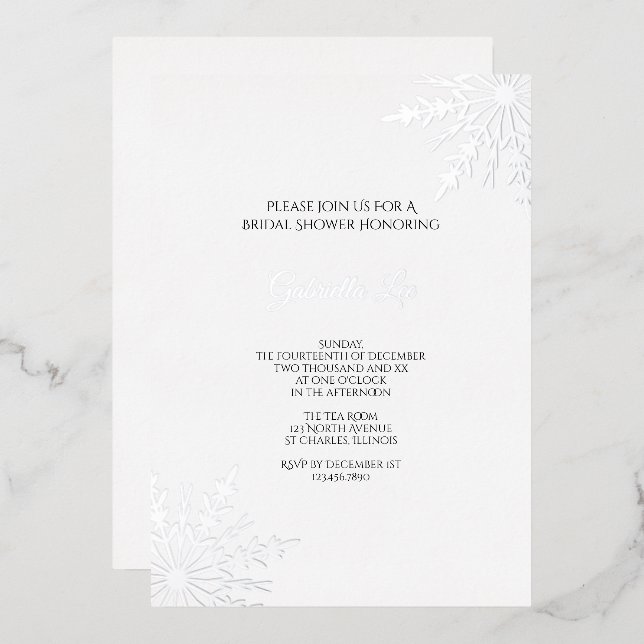 Elegant Snowflakes Winter Bridal Shower Foil Invitation (Front/Back)