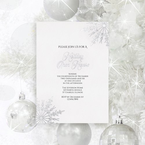 Elegant Snowflakes Winter Holiday Open House Foil Invitation
