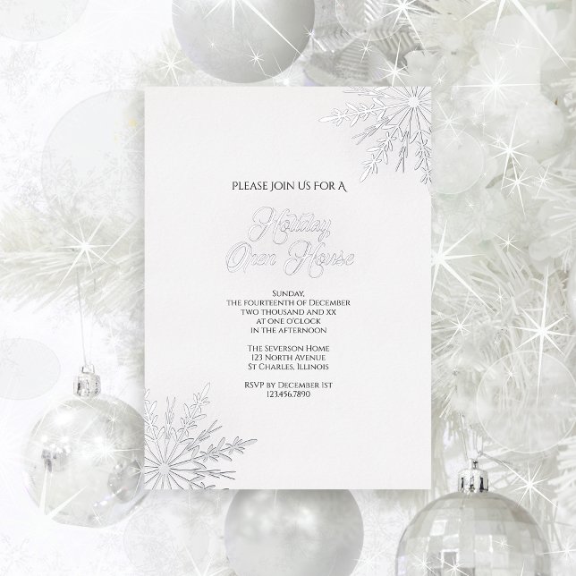 Elegant Snowflakes Winter Holiday Open House Foil Invitation (Creator Uploaded)