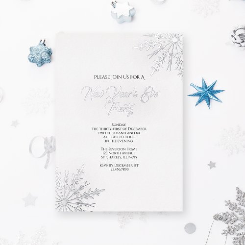 Elegant Snowflakes Winter New Years Eve Party Foil Invitation