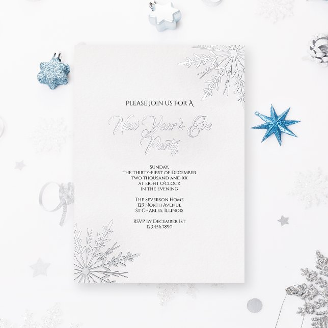 Elegant Snowflakes Winter New Year's Eve Party Foil Invitation (Creator Uploaded)