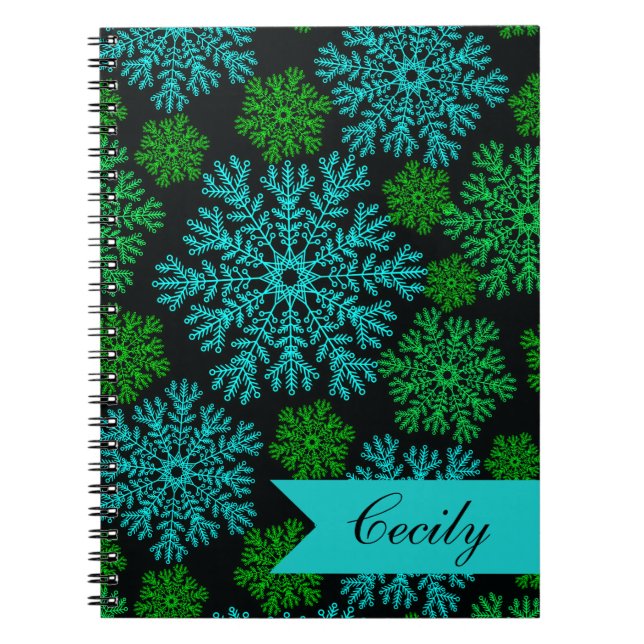 Elegant Snowflakes Winter Pattern Personalized Notebook (Front)