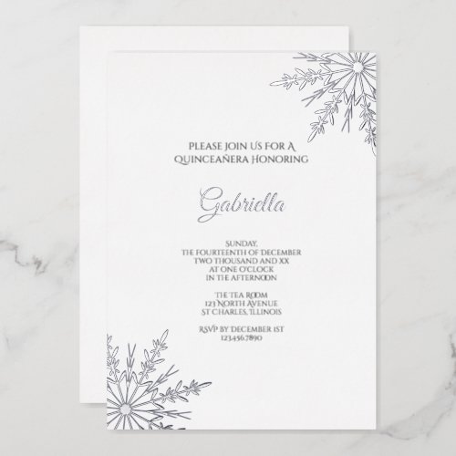 Elegant Snowflakes Winter Quinceaera Foil Invitation