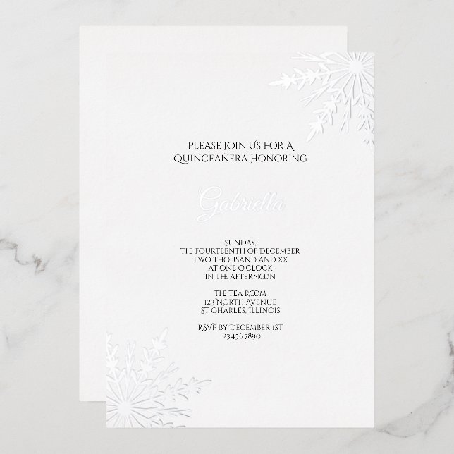 Elegant Snowflakes Winter Quinceañera Foil Invitation (Front/Back)