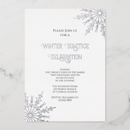 Elegant Snowflakes Winter Solstice Celebration Foil Invitation