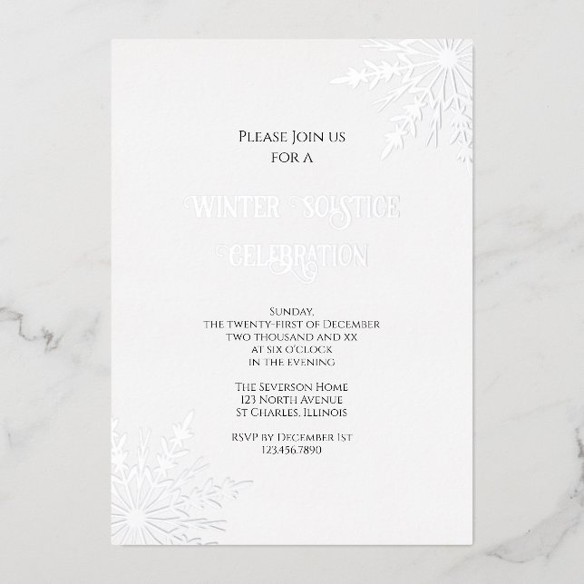Elegant Snowflakes Winter Solstice Celebration Foil Invitation (Front)