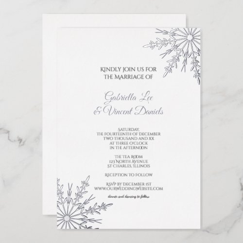Elegant Snowflakes Winter Wedding Foil Invitation