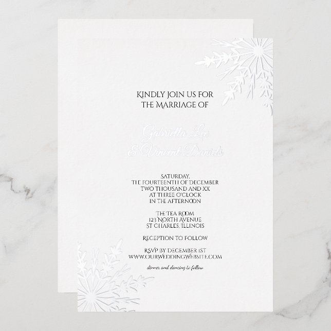 Elegant Snowflakes Winter Wedding Foil Invitation (Front/Back)