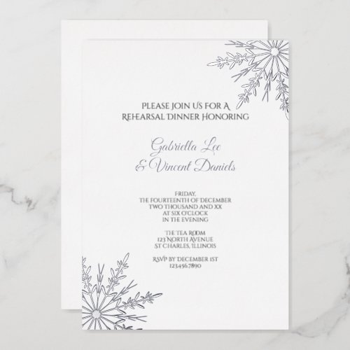 Elegant Snowflakes Winter Wedding Rehearsal Dinner Foil Invitation
