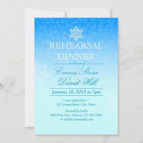 Elegant Snowflakes Winter Wedding Rehearsal Dinner 5x7 Paper Invitation Card