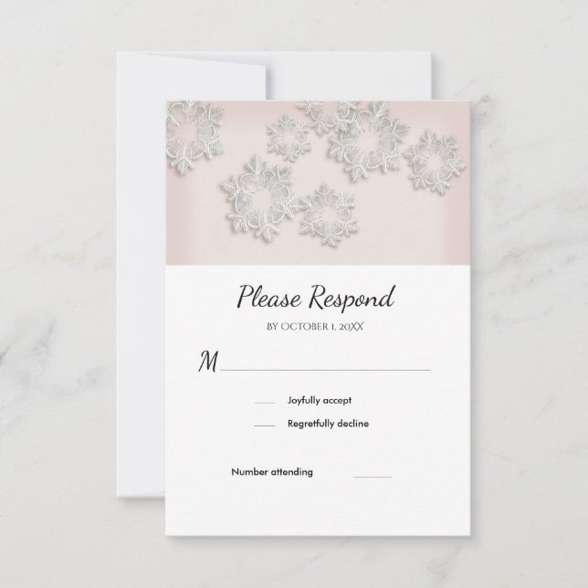 Elegant Snowflakes Winter Wedding RSVP Flat Card (Front)