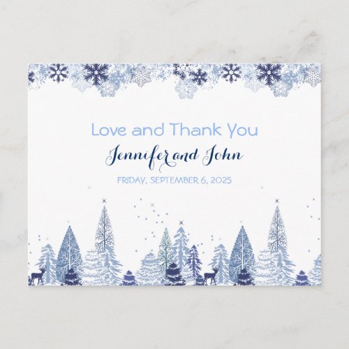 Elegant Snowflakes Winter Wedding Thank You Postcard