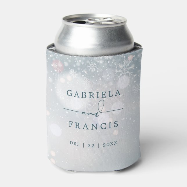 Elegant Snowflakes Winter Wonderland Wedding Can Cooler (Can Front)