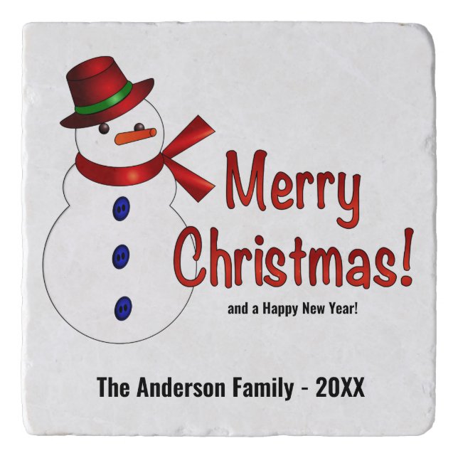 Elegant Snowman | Merry Christmas  Trivet (Front)