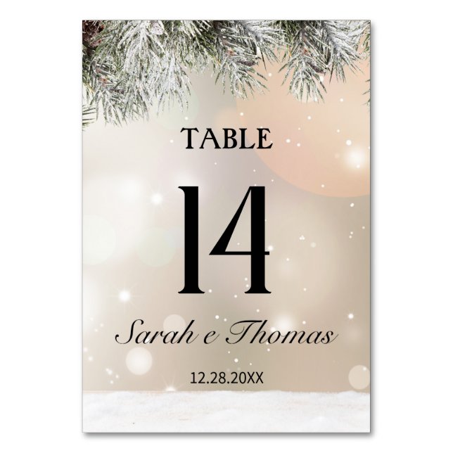 Elegant snowy Christmas table number (Front)
