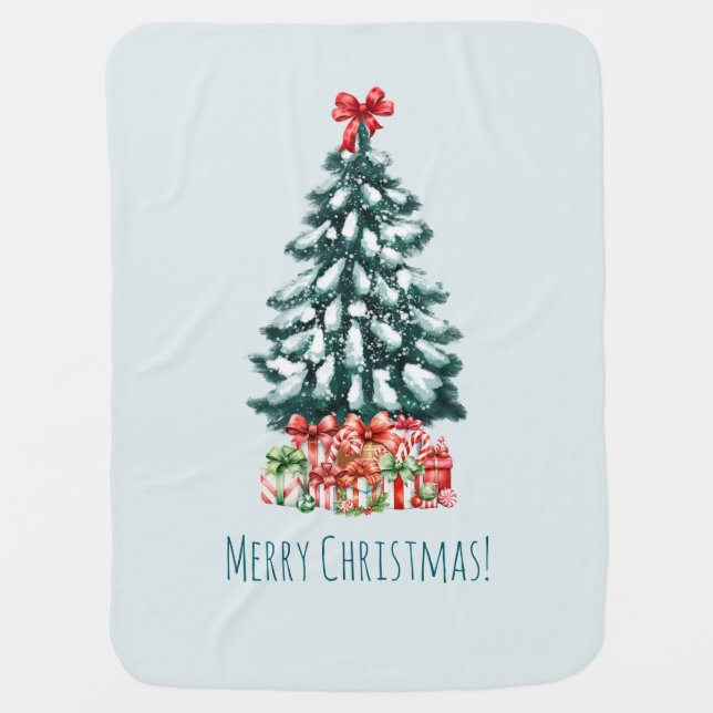 Elegant Snowy Christmas Tree Baby Blanket (Front)
