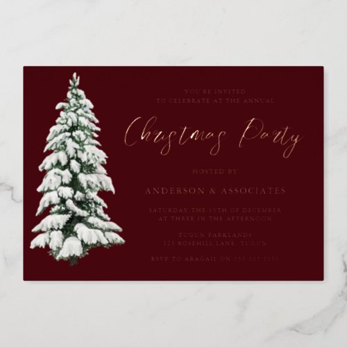 Elegant Snowy Christmas Tree Christmas Party Gold Foil Invitation