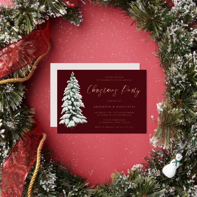 Elegant Snowy Christmas Tree Christmas Party Gold Foil Invitation (Insitu)