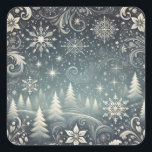 Elegant Snowy Forest Christmas Holiday Square Sticker<br><div class="desc">Add a magical touch to your holiday projects with these elegant stickers! Featuring a serene snowy forest under a starry night sky with swirling snowflakes and delicate floral accents, these stickers are perfect for gift wrapping, sealing holiday cards, decorating envelopes, crafting, or personalizing party favors. Designed to complement our matching...</div>
