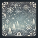 Elegant Snowy Forest Christmas Holiday Square Sticker<br><div class="desc">Add a magical touch to your holiday projects with these elegant stickers! Featuring a serene snowy forest under a starry night sky with swirling snowflakes and delicate floral accents, these stickers are perfect for gift wrapping, sealing holiday cards, decorating envelopes, crafting, or personalizing party favors. Designed to complement our matching...</div>