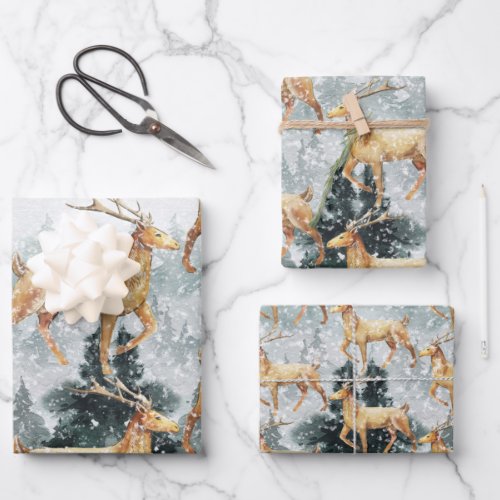 Elegant Snowy Forest Woodland Reindeer Stag  Wrapping Paper Sheets