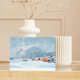 Elegant Snowy Mountain Village Foil Holiday Card