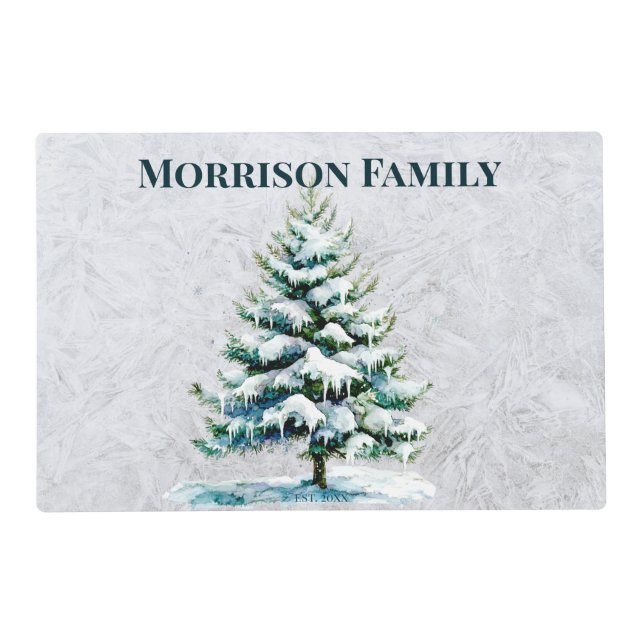 Elegant Snowy Spruce Winter Table Linens Placemat (Front)
