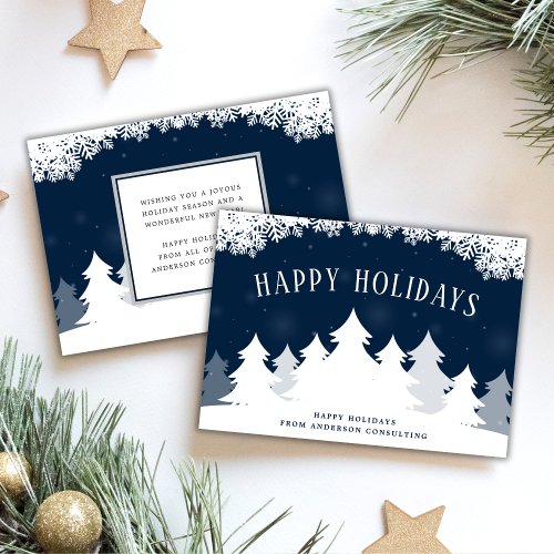 Elegant Snowy Trees Business Holiday Card