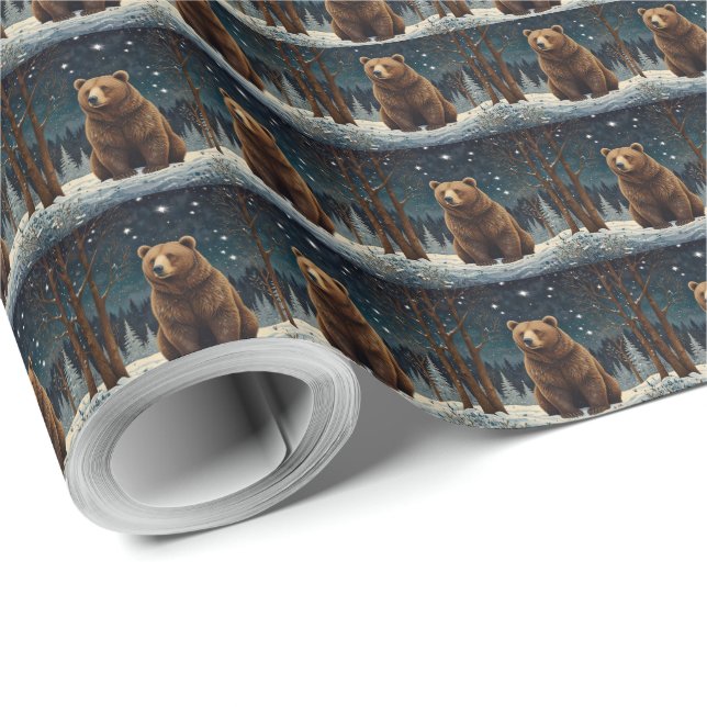 Elegant snowy winter bear winter landscape wrapping paper (Roll Corner)