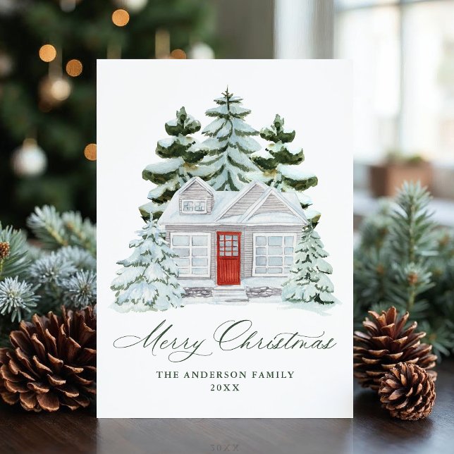Elegant Snowy Winter Home Christmas Non-Photo Holiday Card (Creator Uploaded)