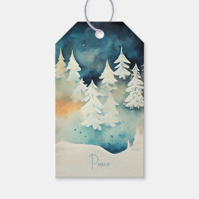 Elegant Snowy Winter Trees Gift Tags (Front)