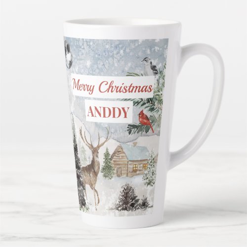 Elegant Snowy Wintery Merry Christma Red Cardinal  Latte Mug