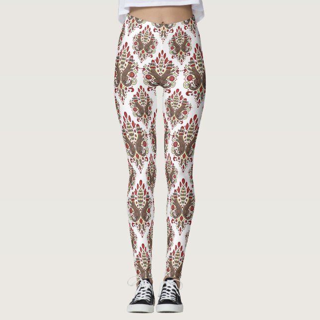 elegant sock monkey damask printed leggings (Front)
