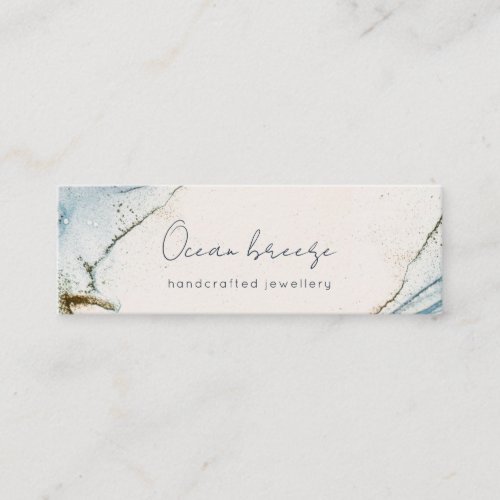 Elegant Soft Abstract Watercolor Blue Gold Beachy Mini Business Card